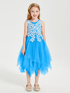 Tulle Tea Length Junior Bridesmaid Dresses Ocean Blue