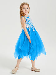 Tulle Tea Length Junior Bridesmaid Dresses Ocean Blue