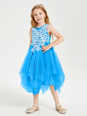 Tulle Tea Length Junior Bridesmaid Dresses Ocean Blue