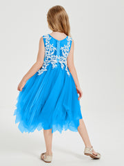 Tulle Tea Length Junior Bridesmaid Dresses Ocean Blue