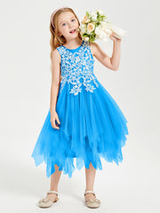 Tulle Tea Length Junior Bridesmaid Dresses Ocean Blue