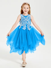Tulle Tea Length Junior Bridesmaid Dresses Ocean Blue