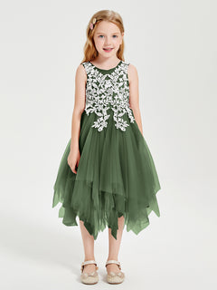 Tulle Tea Length Junior Bridesmaid Dresses Olive Green