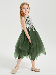 Tulle Tea Length Junior Bridesmaid Dresses Olive Green