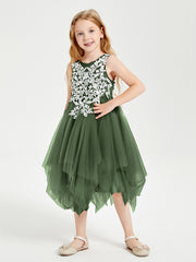 Tulle Tea Length Junior Bridesmaid Dresses Olive Green