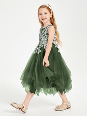 Tulle Tea Length Junior Bridesmaid Dresses Olive Green