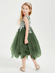 Tulle Tea Length Junior Bridesmaid Dresses Olive Green
