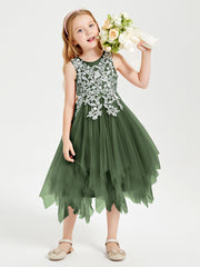 Tulle Tea Length Junior Bridesmaid Dresses Olive Green