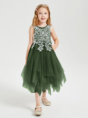 Tulle Tea Length Junior Bridesmaid Dresses Olive Green