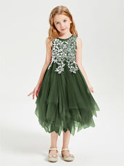 Tulle Tea Length Junior Bridesmaid Dresses Olive Green