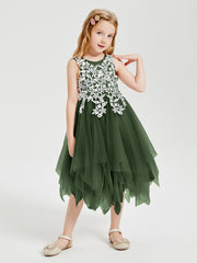 Tulle Tea Length Junior Bridesmaid Dresses Olive Green
