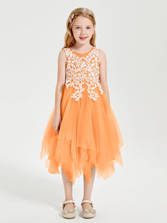 Tulle Tea Length Junior Bridesmaid Dresses Orange