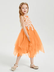 Tulle Tea Length Junior Bridesmaid Dresses Orange