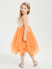 Tulle Tea Length Junior Bridesmaid Dresses Orange