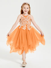 Tulle Tea Length Junior Bridesmaid Dresses Orange