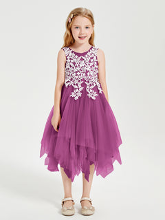 Tulle Tea Length Junior Bridesmaid Dresses Orchid