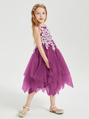 Tulle Tea Length Junior Bridesmaid Dresses Orchid