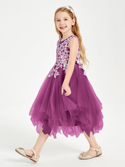 Tulle Tea Length Junior Bridesmaid Dresses Orchid
