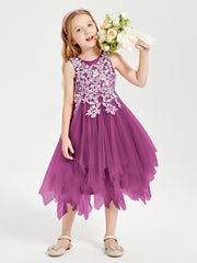 Tulle Tea Length Junior Bridesmaid Dresses Orchid