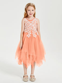 Tulle Tea Length Junior Bridesmaid Dresses Papaya