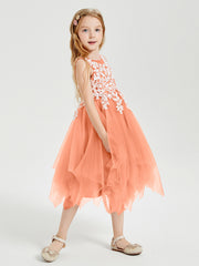 Tulle Tea Length Junior Bridesmaid Dresses Papaya