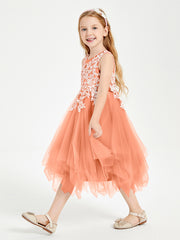 Tulle Tea Length Junior Bridesmaid Dresses Papaya