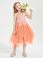 Tulle Tea Length Junior Bridesmaid Dresses Papaya