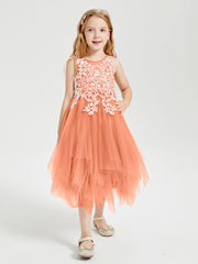 Tulle Tea Length Junior Bridesmaid Dresses Papaya