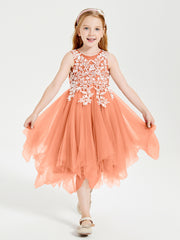 Tulle Tea Length Junior Bridesmaid Dresses Papaya