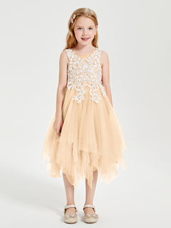 Tulle Tea Length Junior Bridesmaid Dresses Peach