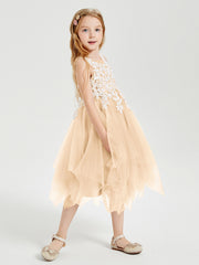 Tulle Tea Length Junior Bridesmaid Dresses Peach