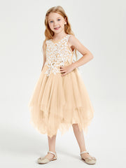 Tulle Tea Length Junior Bridesmaid Dresses Peach