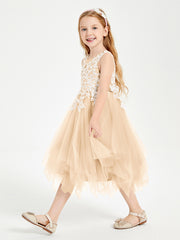 Tulle Tea Length Junior Bridesmaid Dresses Peach
