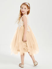 Tulle Tea Length Junior Bridesmaid Dresses Peach