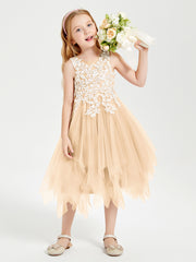 Tulle Tea Length Junior Bridesmaid Dresses Peach