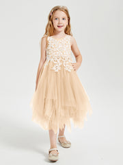 Tulle Tea Length Junior Bridesmaid Dresses Peach