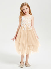 Tulle Tea Length Junior Bridesmaid Dresses Peach