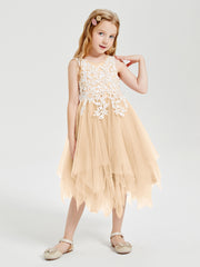 Tulle Tea Length Junior Bridesmaid Dresses Peach