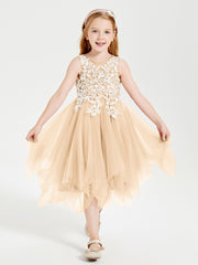 Tulle Tea Length Junior Bridesmaid Dresses Peach