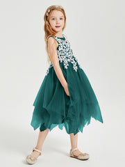 Tulle Tea Length Junior Bridesmaid Dresses Peacock