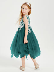 Tulle Tea Length Junior Bridesmaid Dresses Peacock