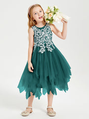 Tulle Tea Length Junior Bridesmaid Dresses Peacock