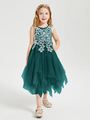 Tulle Tea Length Junior Bridesmaid Dresses Peacock