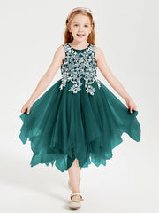 Tulle Tea Length Junior Bridesmaid Dresses Peacock