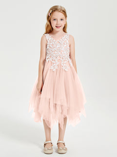 Tulle Tea Length Junior Bridesmaid Dresses Pearl Pink