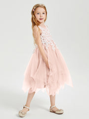 Tulle Tea Length Junior Bridesmaid Dresses Pearl Pink