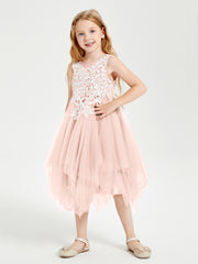 Tulle Tea Length Junior Bridesmaid Dresses Pearl Pink