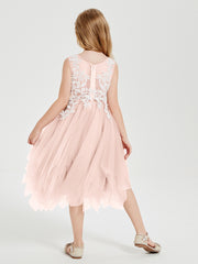 Tulle Tea Length Junior Bridesmaid Dresses Pearl Pink