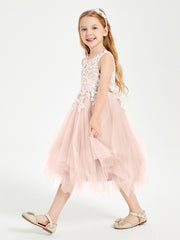 Tulle Tea Length Junior Bridesmaid Dresses Pearl Pink