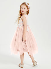 Tulle Tea Length Junior Bridesmaid Dresses Pearl Pink